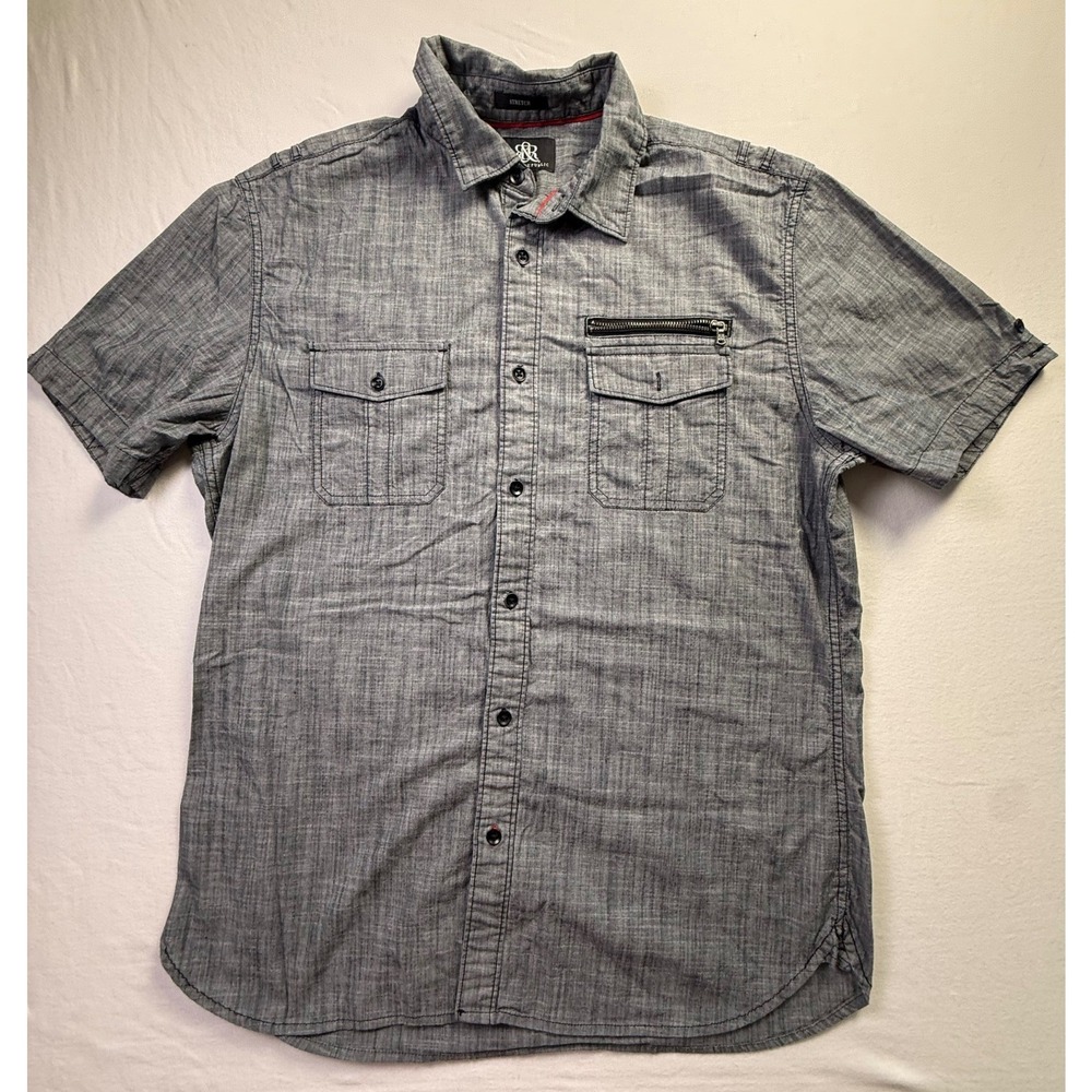 Rock & Republic Mens Large Gray Short Sleeve Button Down Utility Shirt-2589